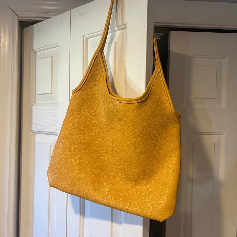 Yellow faux Leather Tote Bag